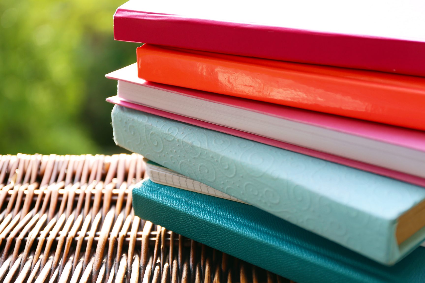 Closeup of Stack of Books and Journals Outdoors